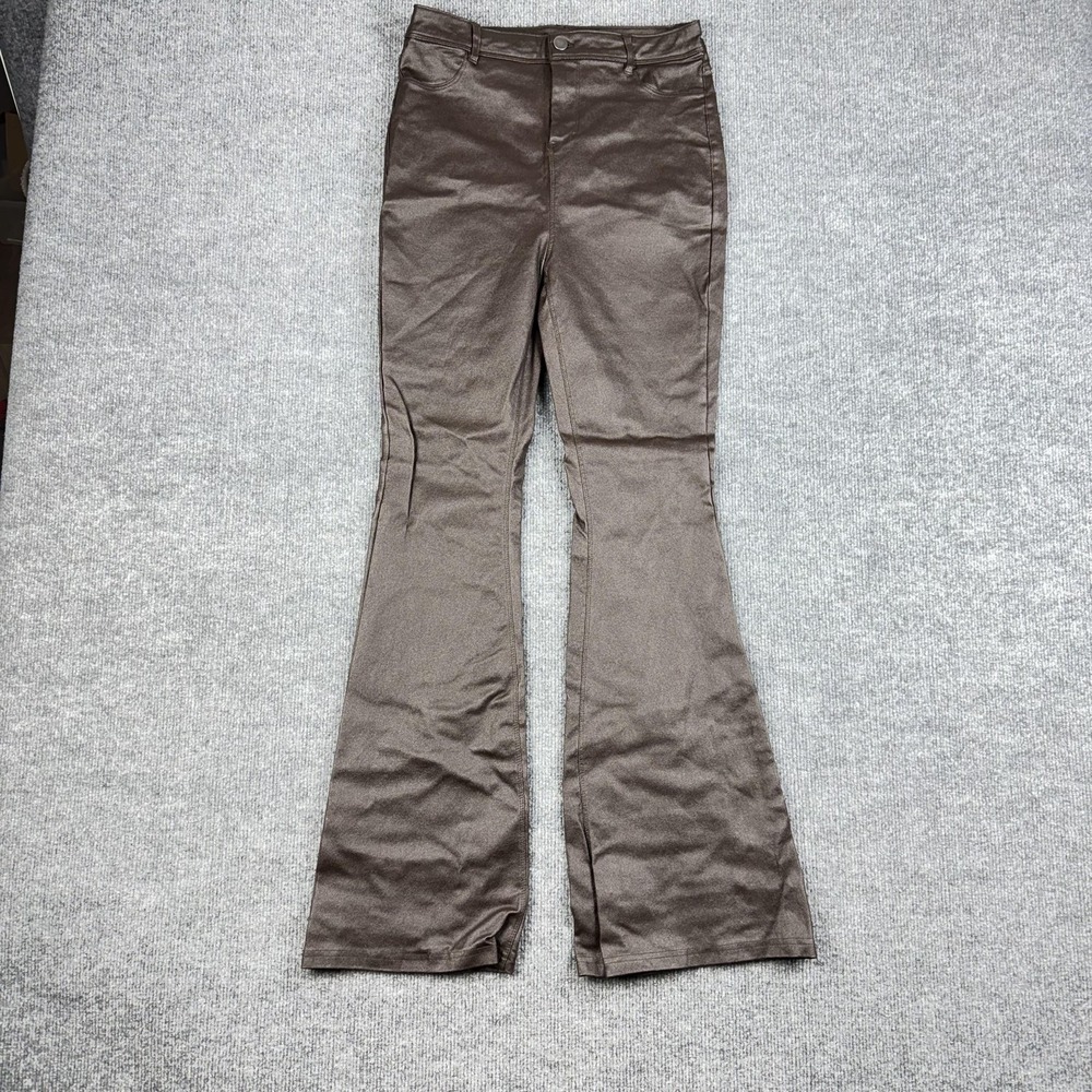 Shinestar Pants Womens Large Brown Satin Flare Stretch Dress Trousers Casual